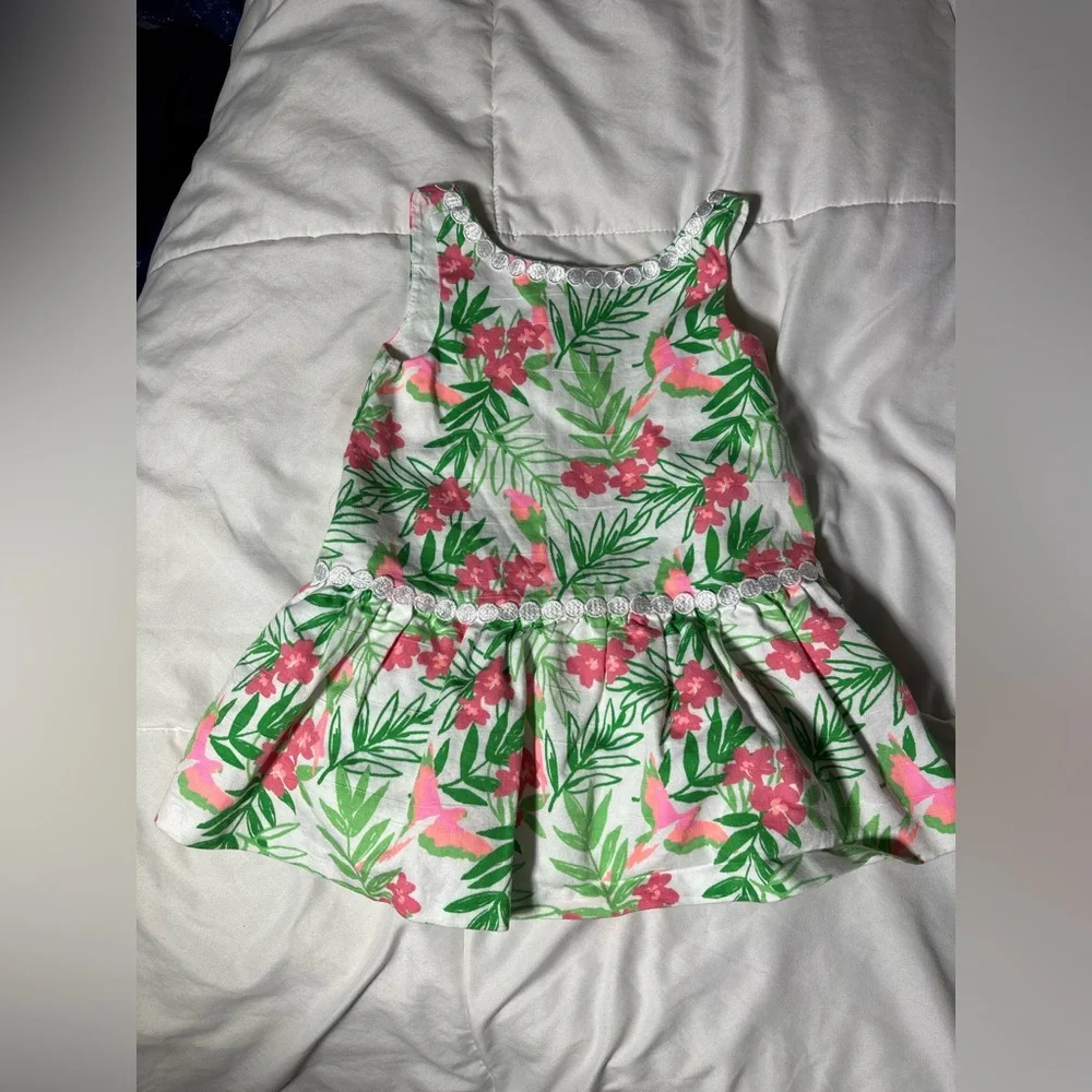 Janie and Jack Tropical Dress in Bamboo Green Print Size 12-18 months